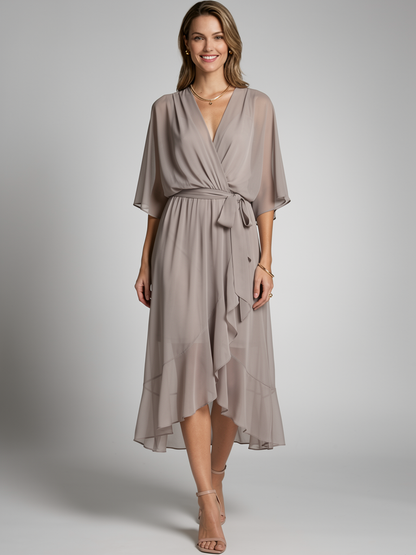 Women's green Asymmetric Wrap Midi Dress