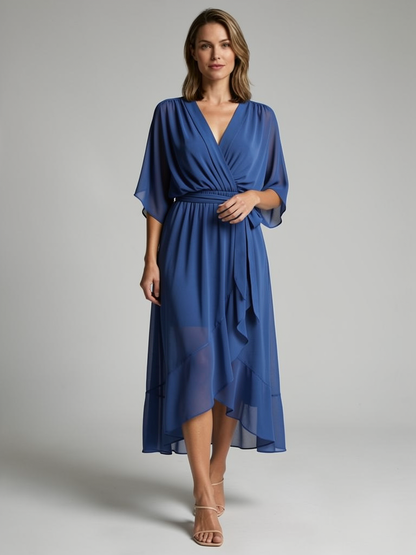Women's green Asymmetric Wrap Midi Dress