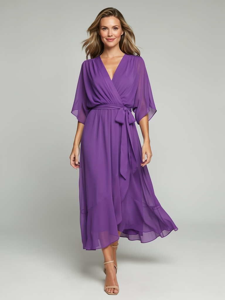 Women's green Asymmetric Wrap Midi Dress