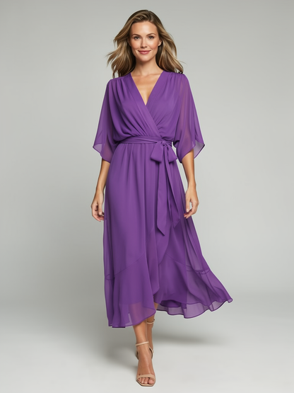 Women's green Asymmetric Wrap Midi Dress