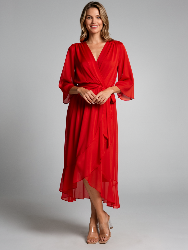 Women's green Asymmetric Wrap Midi Dress