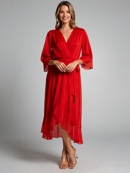 Women's green Asymmetric Wrap Midi Dress