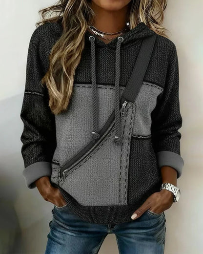 Women's dark gray color block cotton blend hoodie