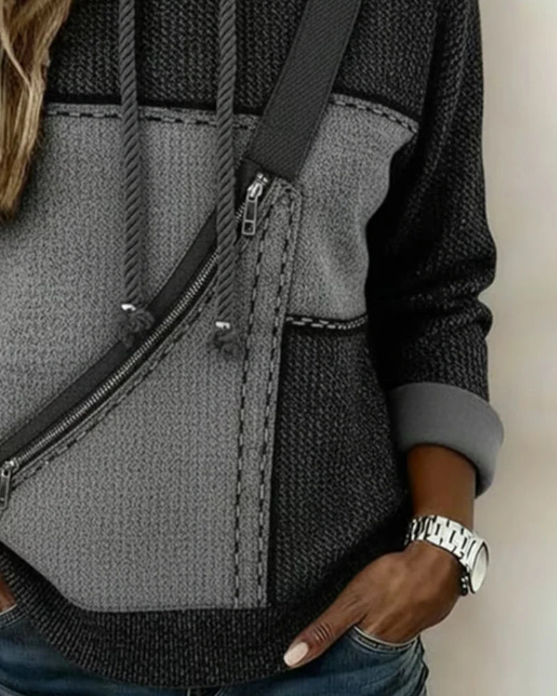 Women's dark gray color block cotton blend hoodie