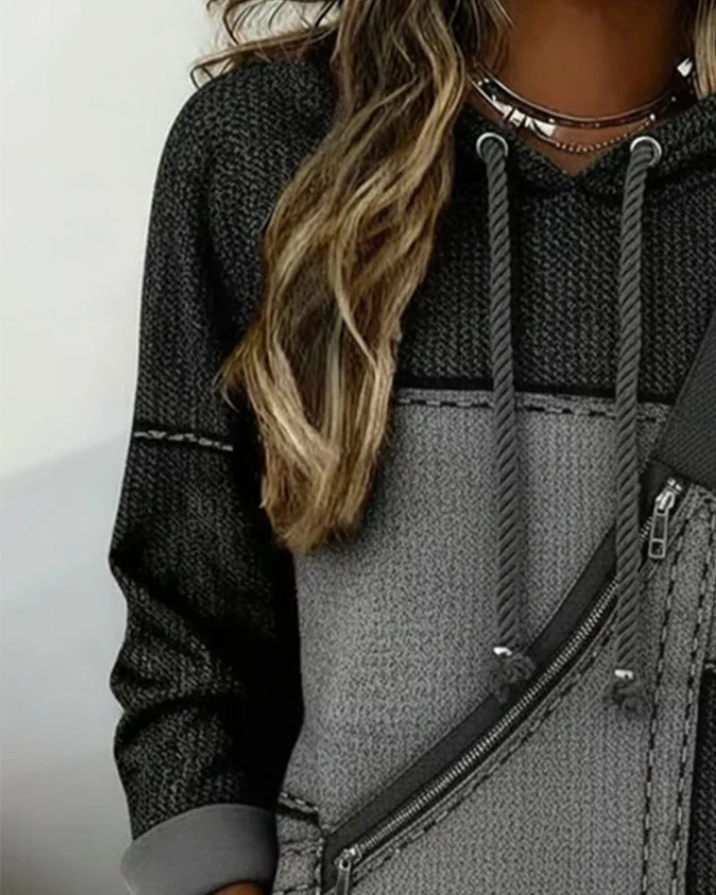 Women's dark gray color block cotton blend hoodie