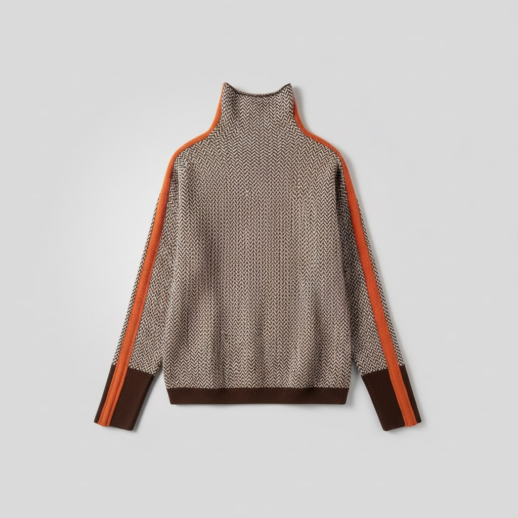 Women's striped turtleneck sweater in orange