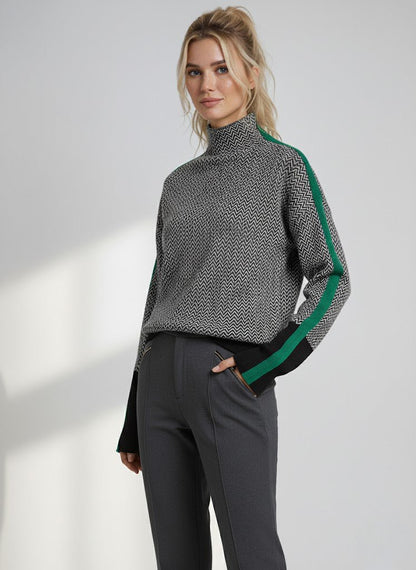 Women's striped turtleneck sweater in green