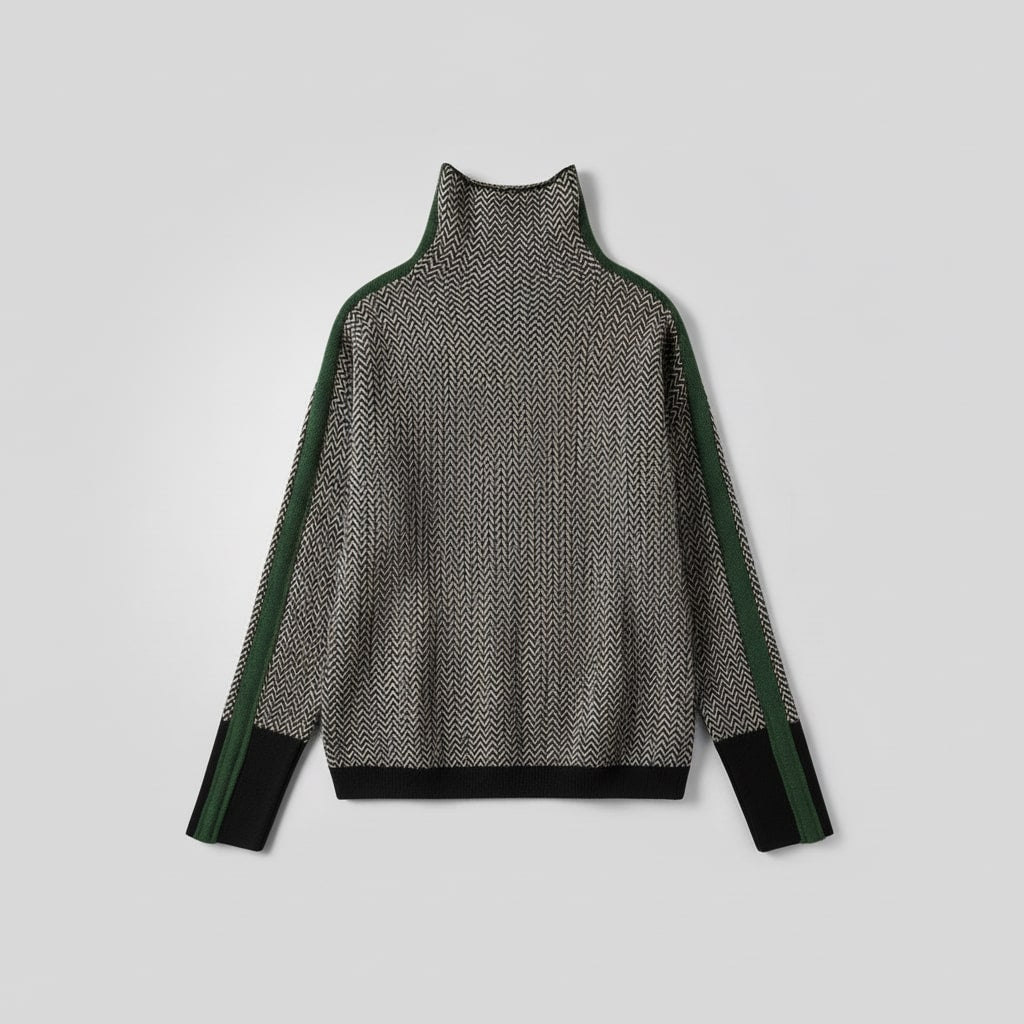 Women's striped turtleneck sweater in green