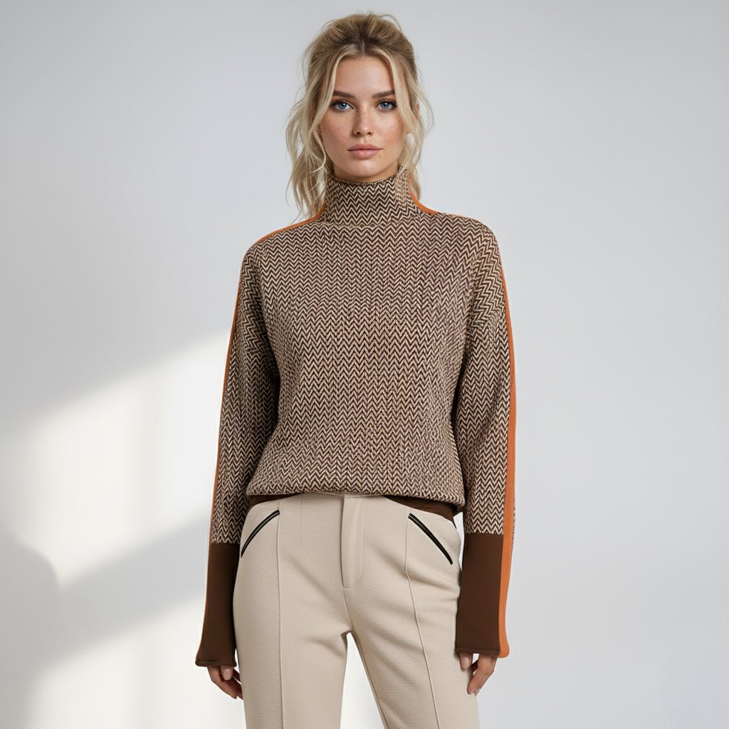 Women's striped turtleneck sweater in green