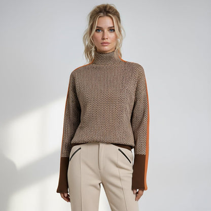 Women's striped turtleneck sweater in green