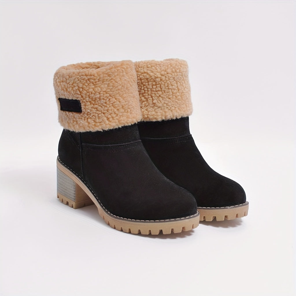 Cozy Cuffed Ankle Boots with Block Heel