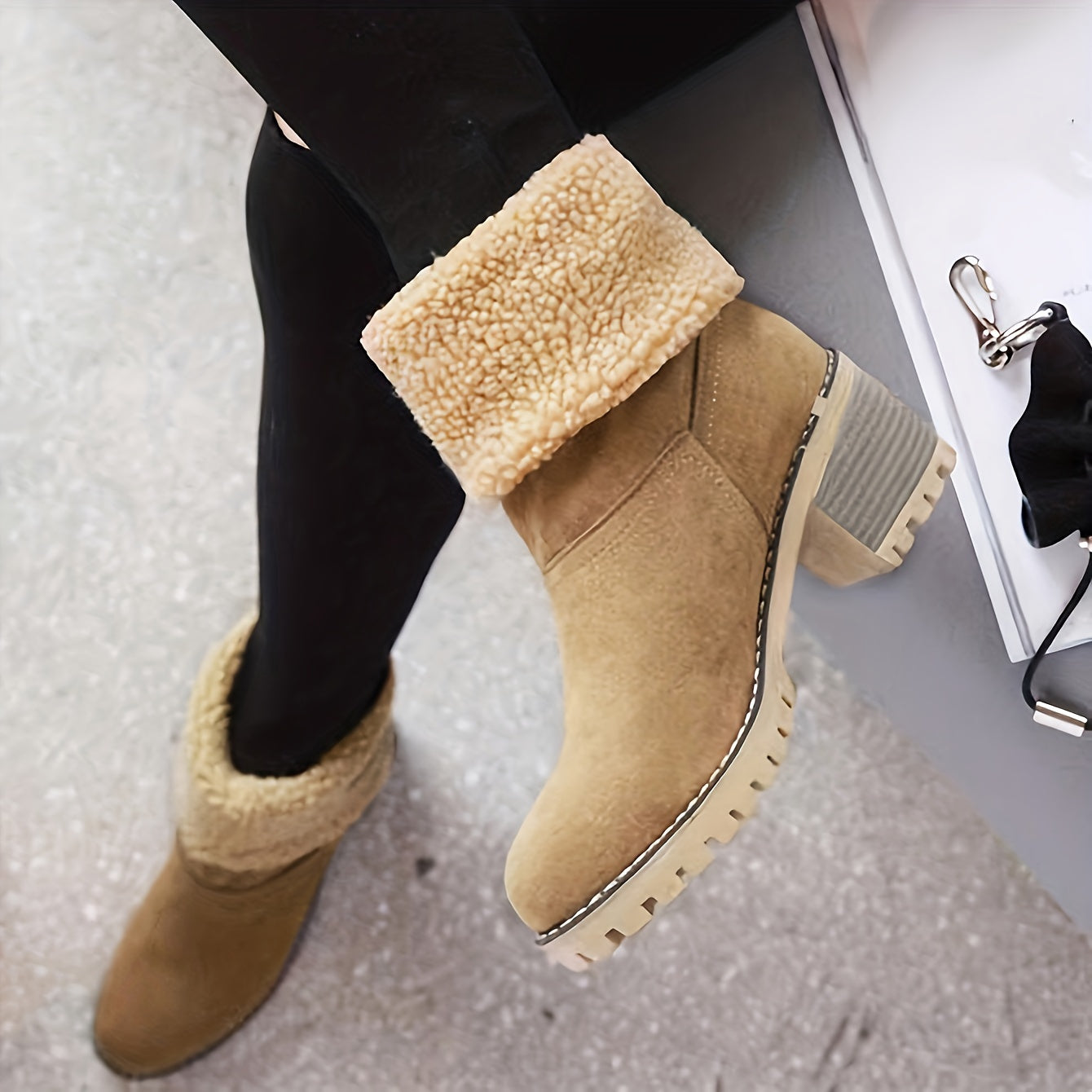 Cozy Cuffed Ankle Boots with Block Heel – view 2