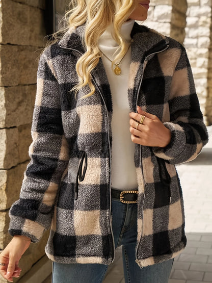 Women's Checked Hooded Jacket, Fall Weather Layer