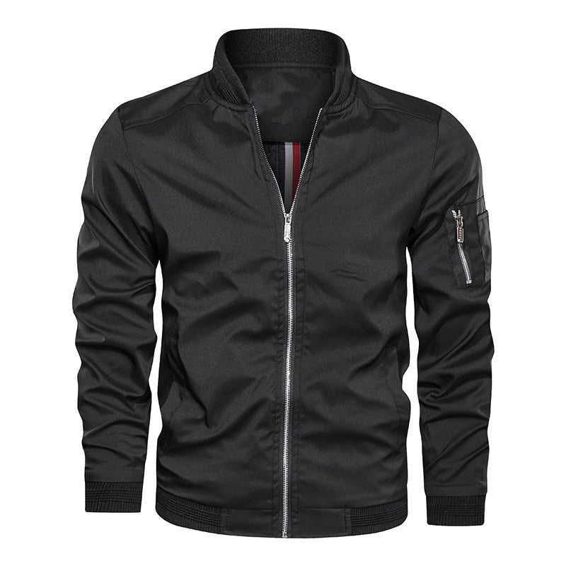 Black Zip-Up Longline Bomber Jacket with Ribbed Cuffs