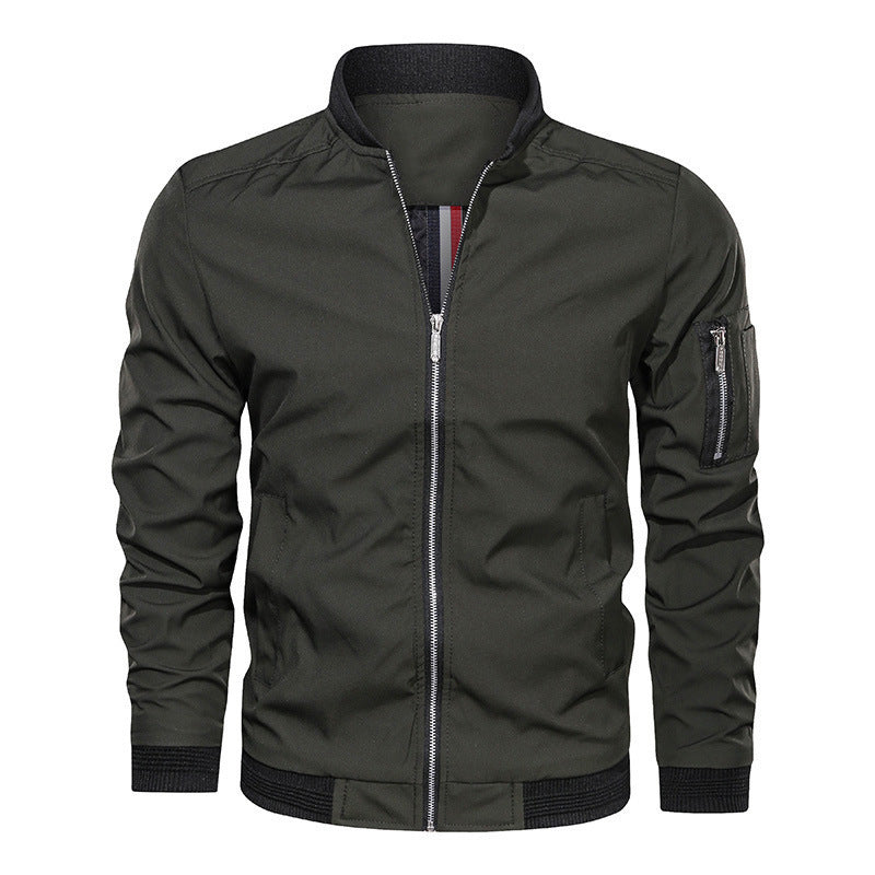 Military Green Zip-Up Longline Bomber Jacket with Ribbed Cuffs