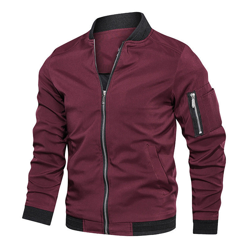 Red Zip-Up Longline Bomber Jacket with Ribbed Cuffs