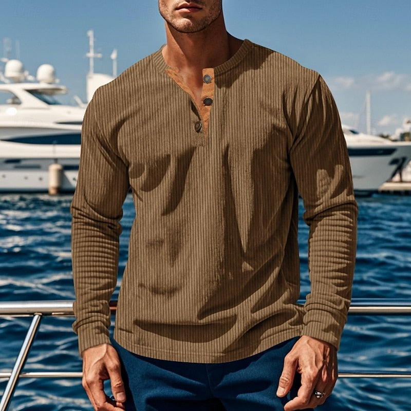 Men's Ribbed Henley with Vertical Texture – view 2