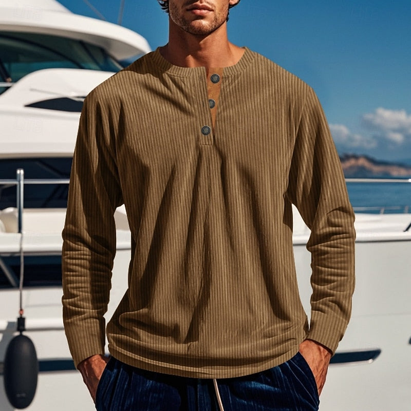 Men's Ribbed Henley with Vertical Texture – view 3