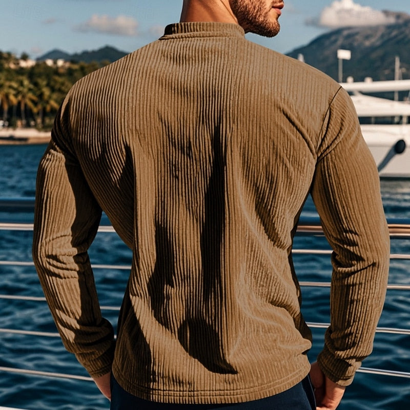Men's Ribbed Henley with Vertical Texture – view 4