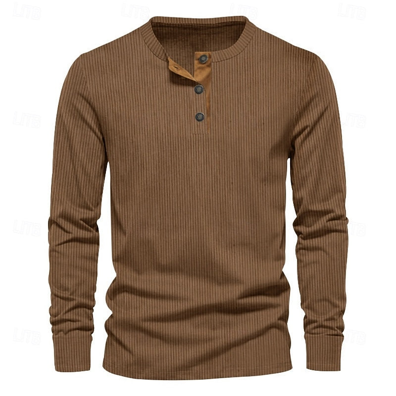 Men's Ribbed Henley with Vertical Texture – view 5
