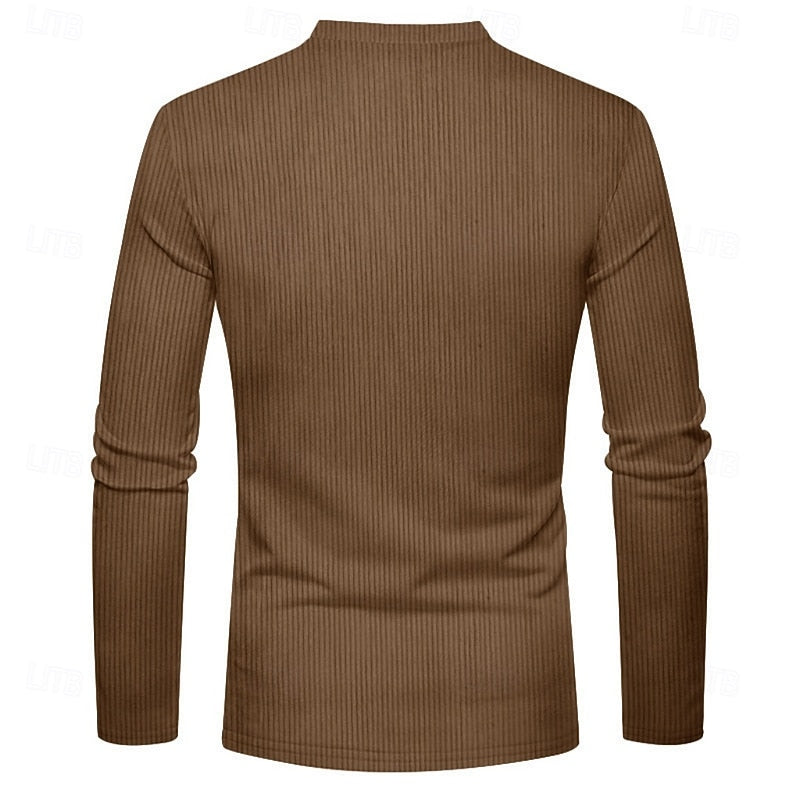 Men's Ribbed Henley with Vertical Texture – view 6