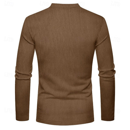 Men's Ribbed Henley with Vertical Texture – view 6