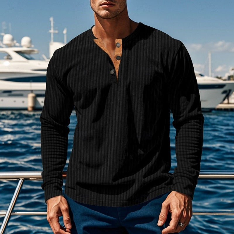 Men's Ribbed Henley with Vertical Texture – view 8