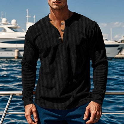 Men's Ribbed Henley with Vertical Texture – view 8