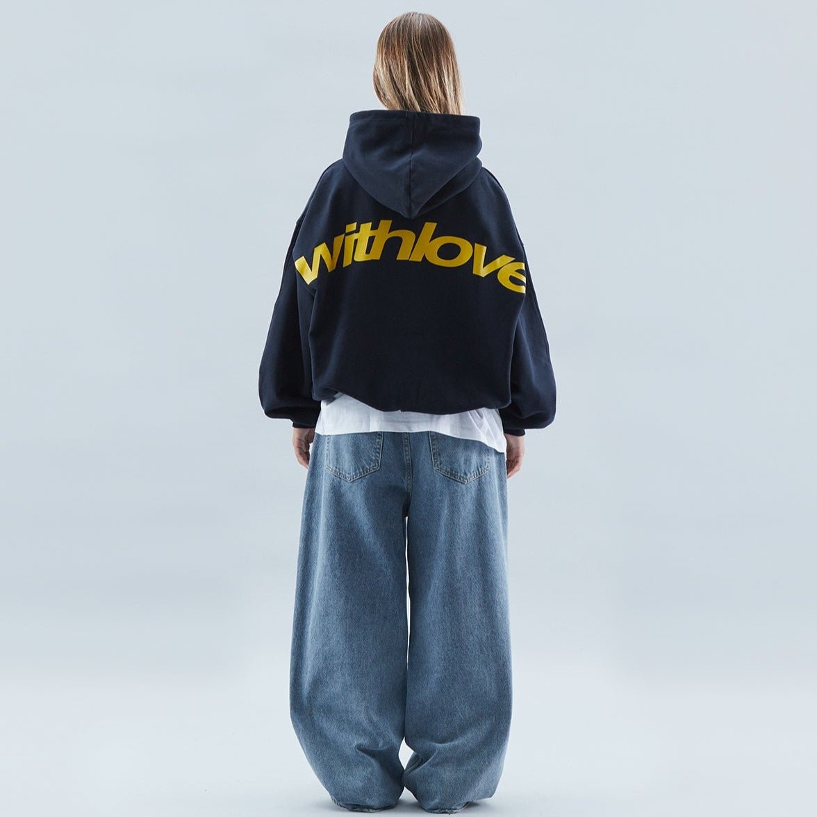 Navy oversized heavyweight cotton blend graphic hoodie