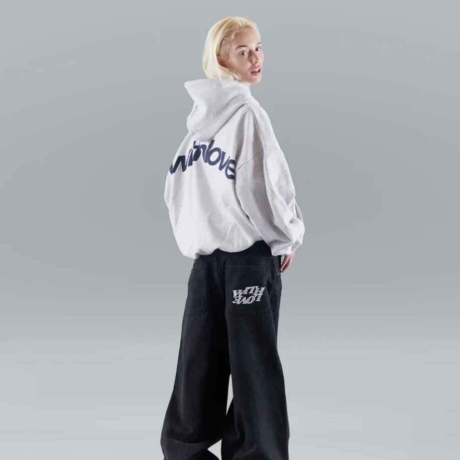 Navy oversized heavyweight cotton blend graphic hoodie