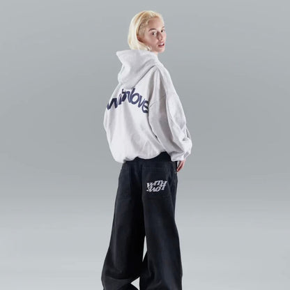 Navy oversized heavyweight cotton blend graphic hoodie