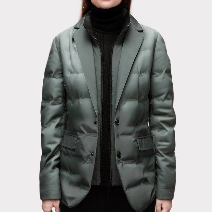 Women's black windproof water resistant windbreaker with duck down fill