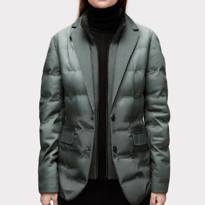 Women's black windproof water resistant windbreaker with duck down fill