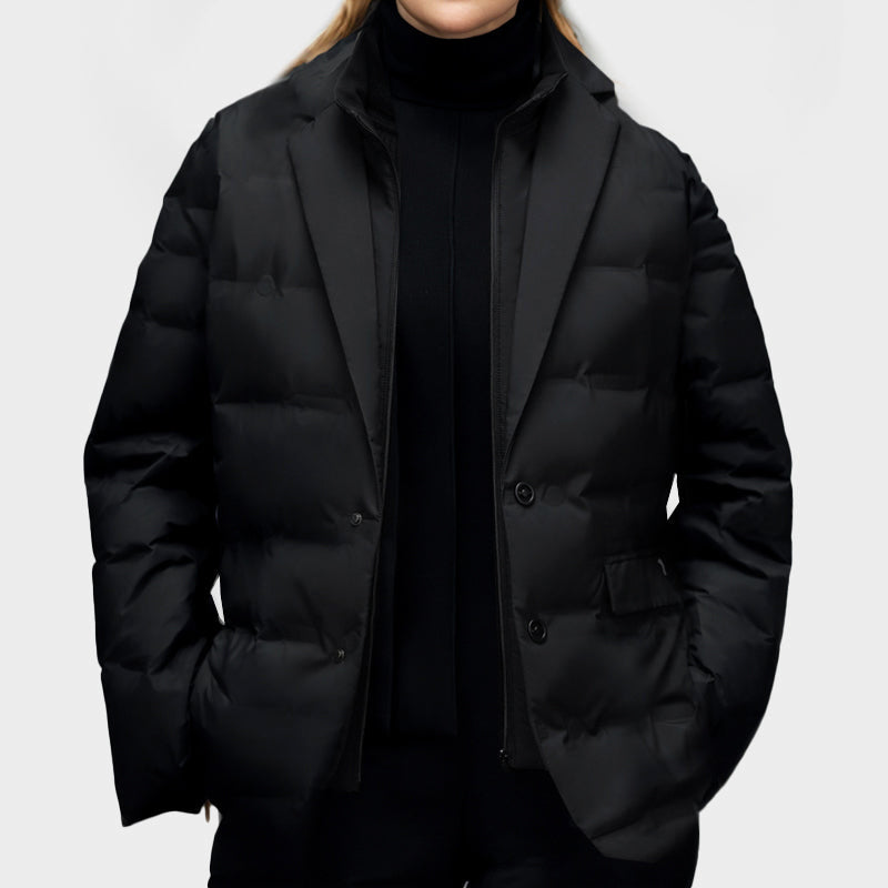 Women's black windproof water resistant windbreaker with duck down fill