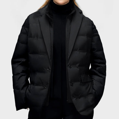 Women's black windproof water resistant windbreaker with duck down fill