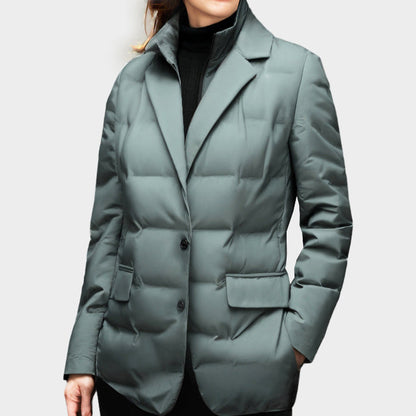 Women's black windproof water resistant windbreaker with duck down fill