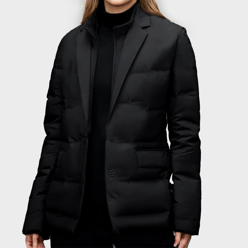 Women's black windproof water resistant windbreaker with duck down fill