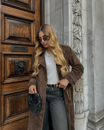Faux Suede Belted Trench Coat