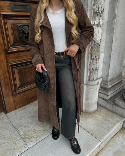 Faux Suede Belted Trench Coat – view 4