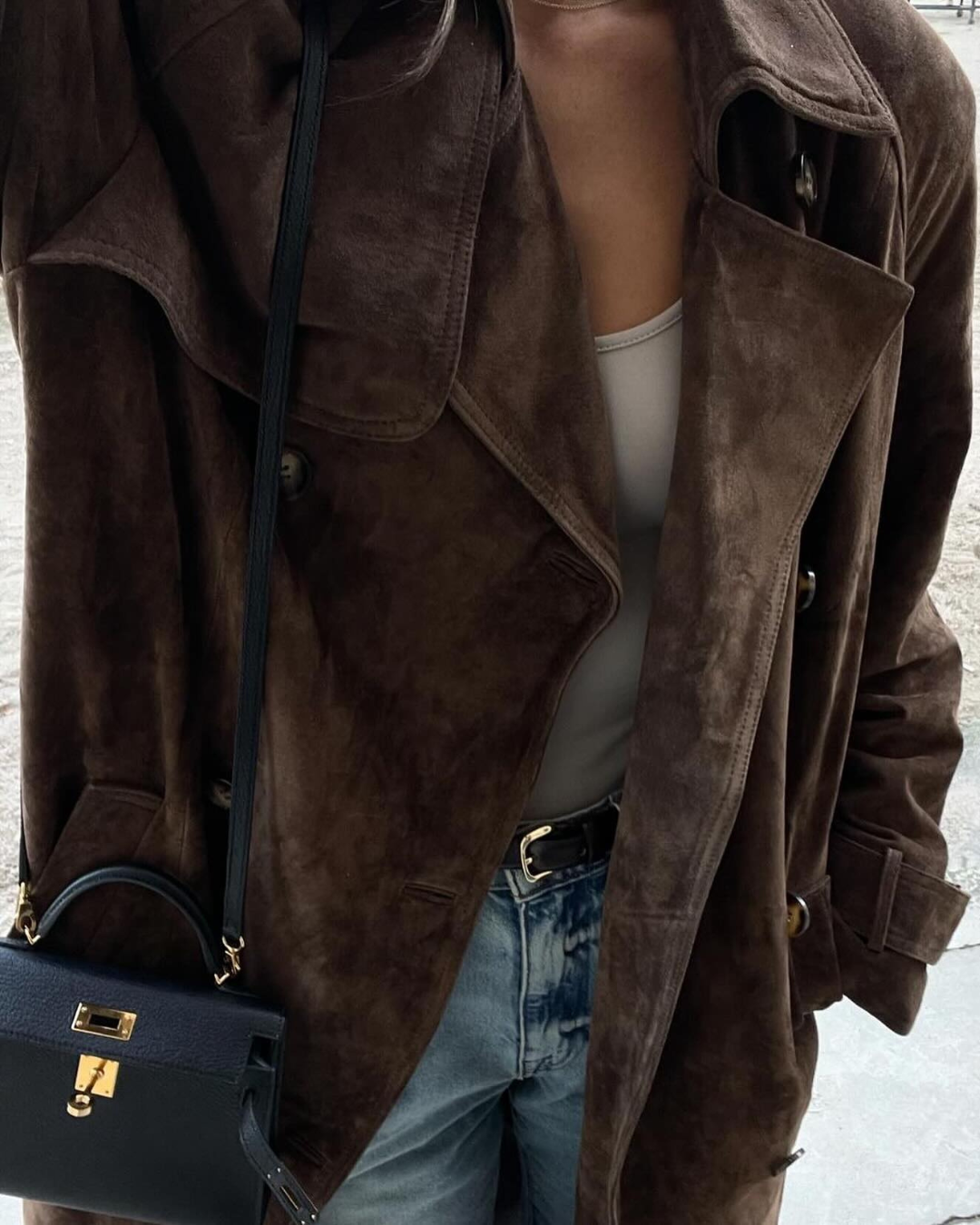 Faux Suede Belted Trench Coat – view 5