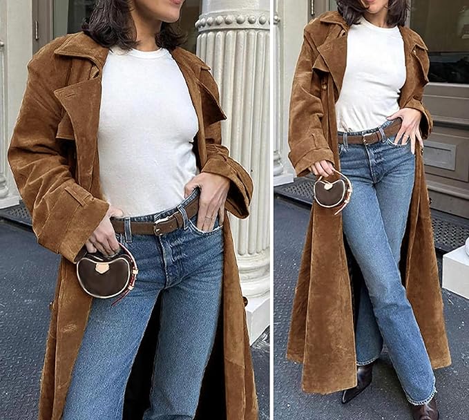 Camel Faux Suede Belted Trench Coat