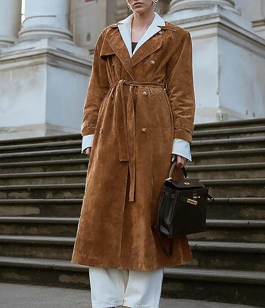 Faux Suede Belted Trench Coat – view 7