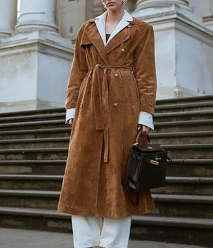 Faux Suede Belted Trench Coat – view 7