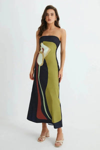 Faith | Women's Floral Maxi Dress Strapless Abstract Print