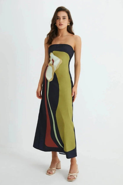 Ella | Maxi Dress Strapless Floral Abstract Print 0