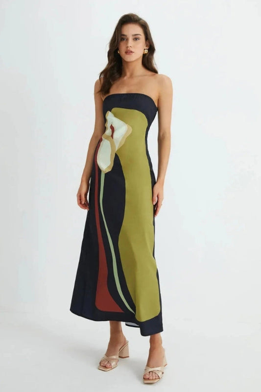 Ella | Maxi Dress Strapless Floral Abstract Print 0