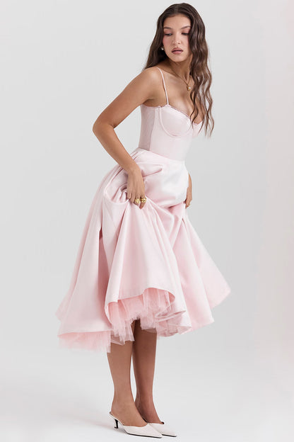 Ella | Satin Midi Dress Tulle Elegant Fit 4