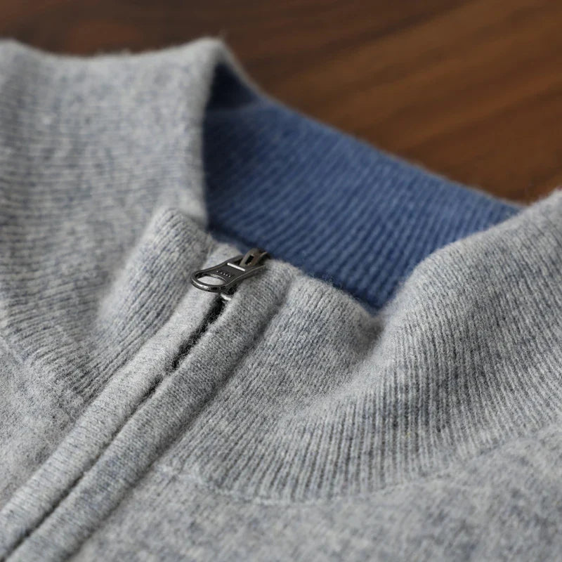 Cashmere zip-up jacket with contrast lining