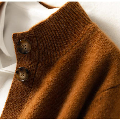 Women's merino wool blend cardigan with mock neck