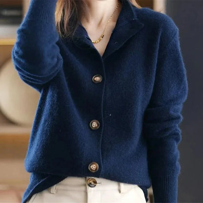 Women's merino wool blend cardigan with mock neck
